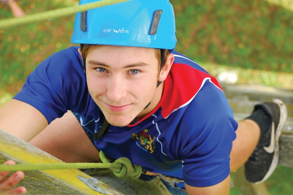 harnessed for abseiling